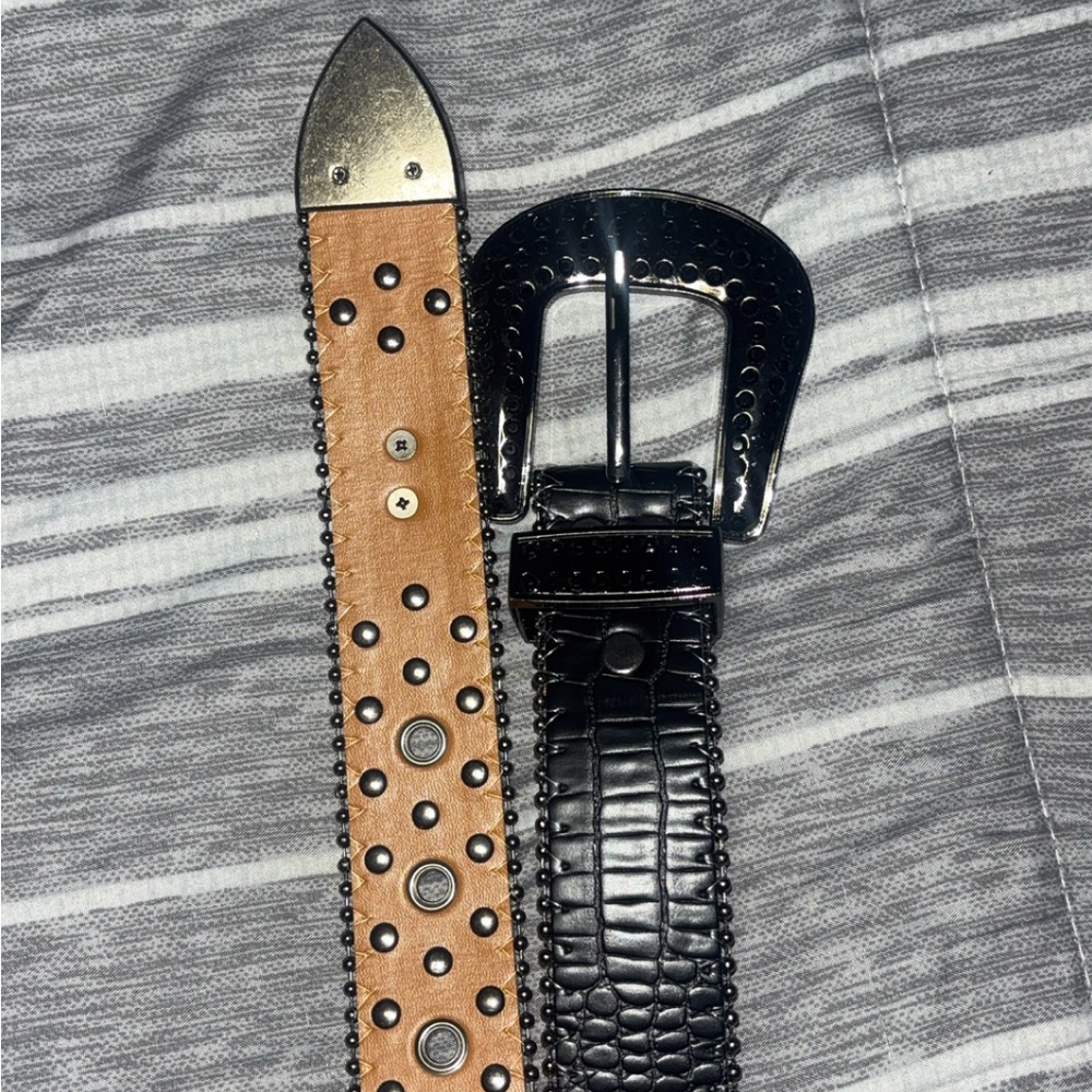 B.B. Simon Black Y2K Studded/Grommet Rhinestone Belt - Size 36
